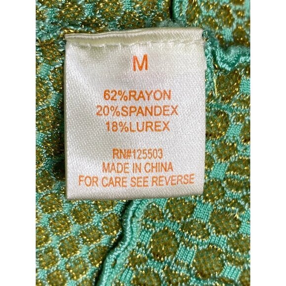 Torn By Ronny Kobo Womens Peplum Top Green Geometric Crew‎ Stretch Ruffles M - Picture 4 of 8